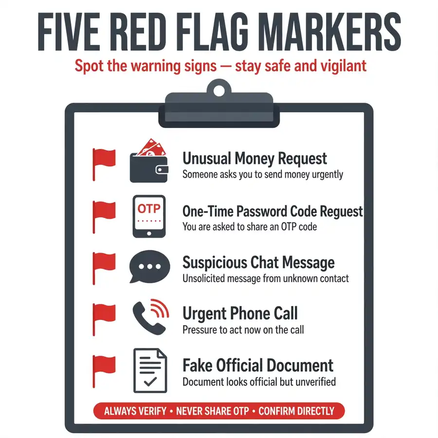 Five red flags of 9771 petrol subsidy scams checklist infographic