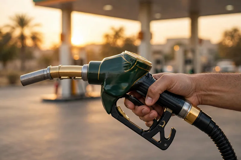 Premium Hi-Octane fuel nozzle at a Pakistani petrol station