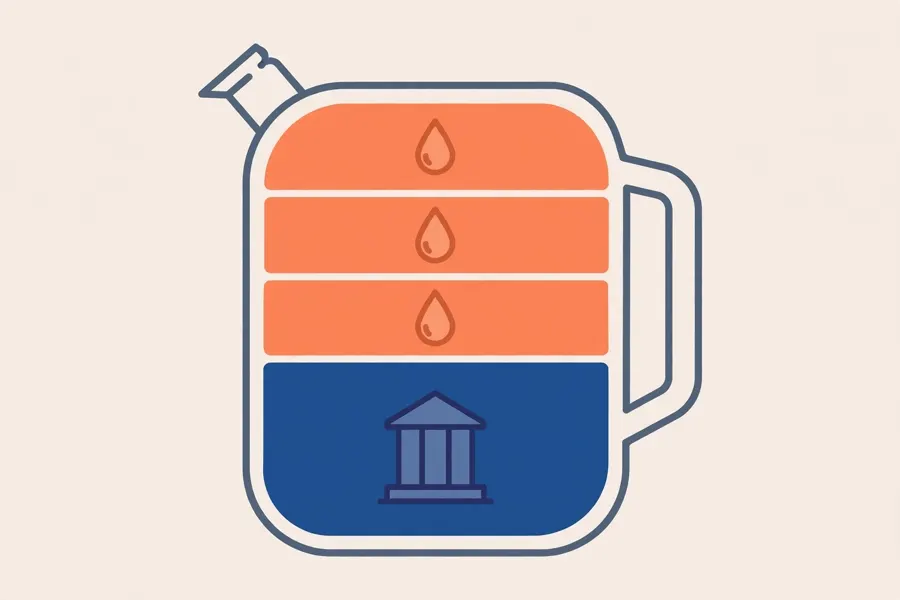 Illustration of a fuel litre divided into government levy and fuel-cost shares