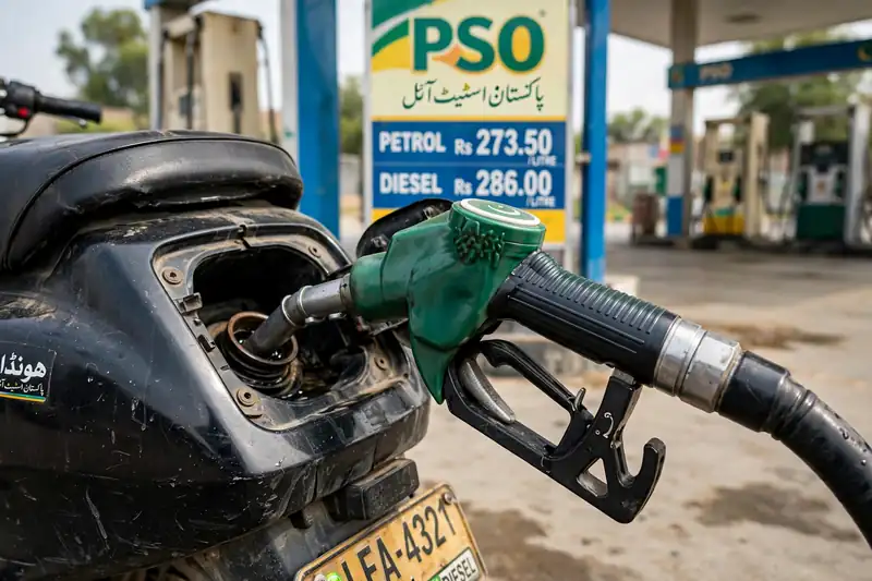 Motorbike being refuelled at a Pakistani petrol station — petrol price today Pakistan October 9 2026