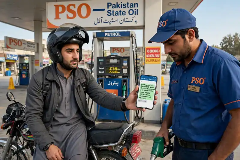 Showing 9771 fuel token SMS at a petrol pump