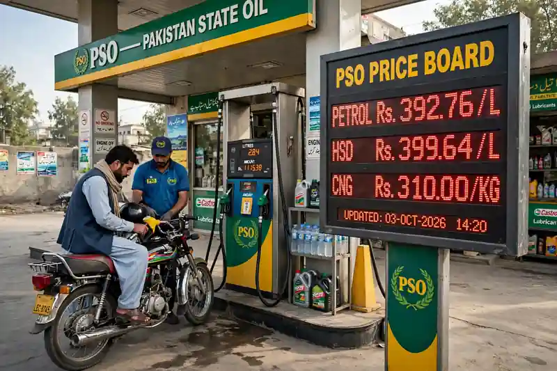 Petrol price board in Pakistan, October 2026