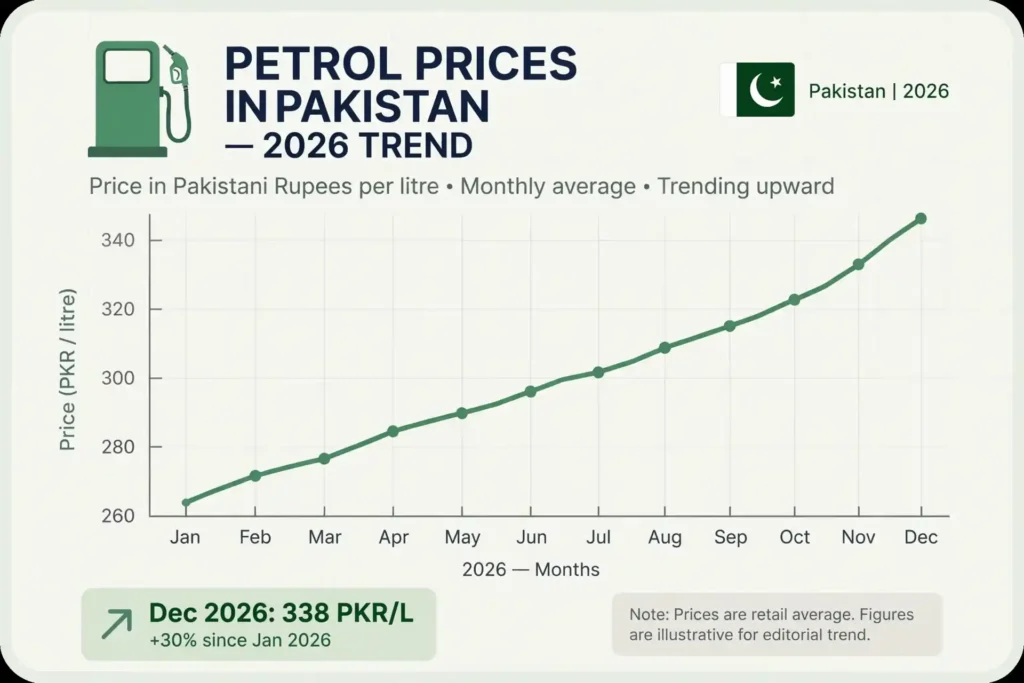 Petrol price history chart Pakistan 2026 showing rising fuel prices trend