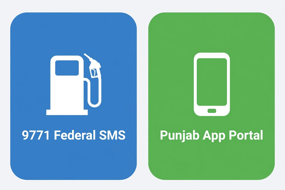 Comparison of the federal 9771 SMS scheme and the Punjab Maryam Ko Batayen app for petrol subsidy registration online in Punjab