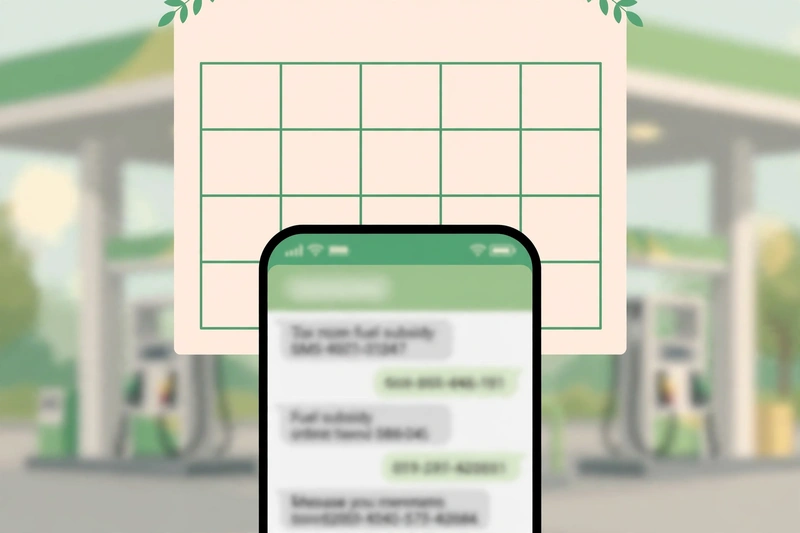 Smartphone with a fuel subsidy token message and a calendar marking the petrol relief scheme's three-month period